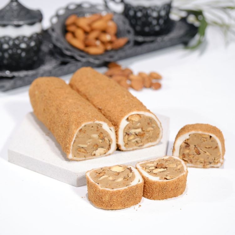 Roll with Lotus Coating, Almonds, and Lotus Cream